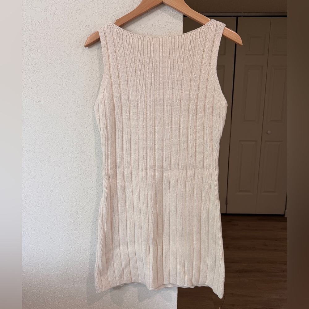 Reformation Poppy Ribbed Mini Dress 100% Cotton - Gossamer (Cream) (S) (NWT)